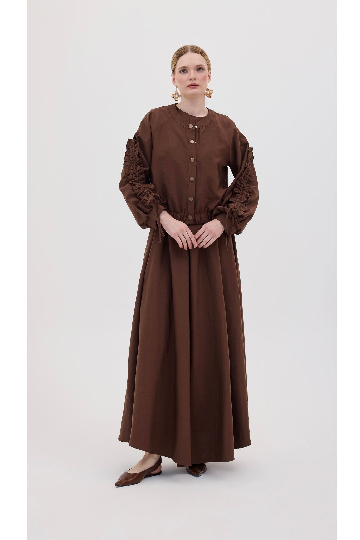 Martine Tasarım Ceketli Elbise Kahverengi