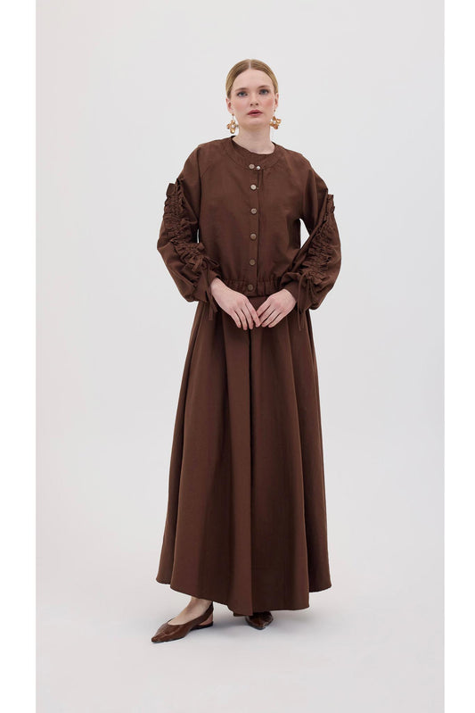 Martine Tasarım Ceketli Elbise Kahverengi