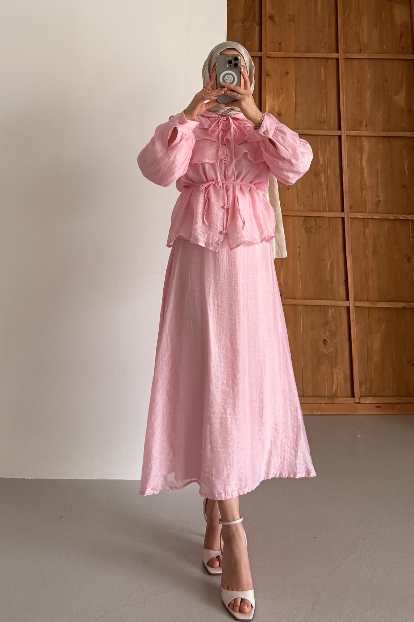 Katlı Yakalı Takım Pembe