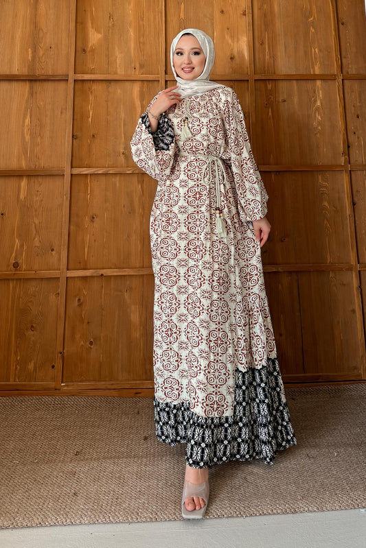 Dama Desenli Elbise Siyah