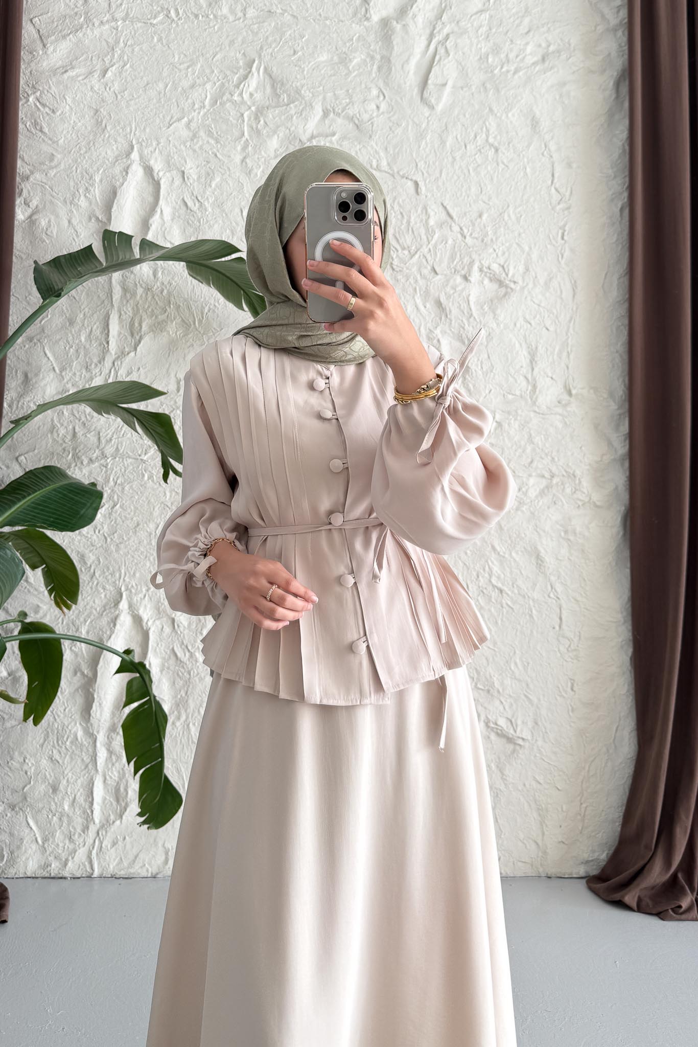 Polyana Düğmeli Takım Bej