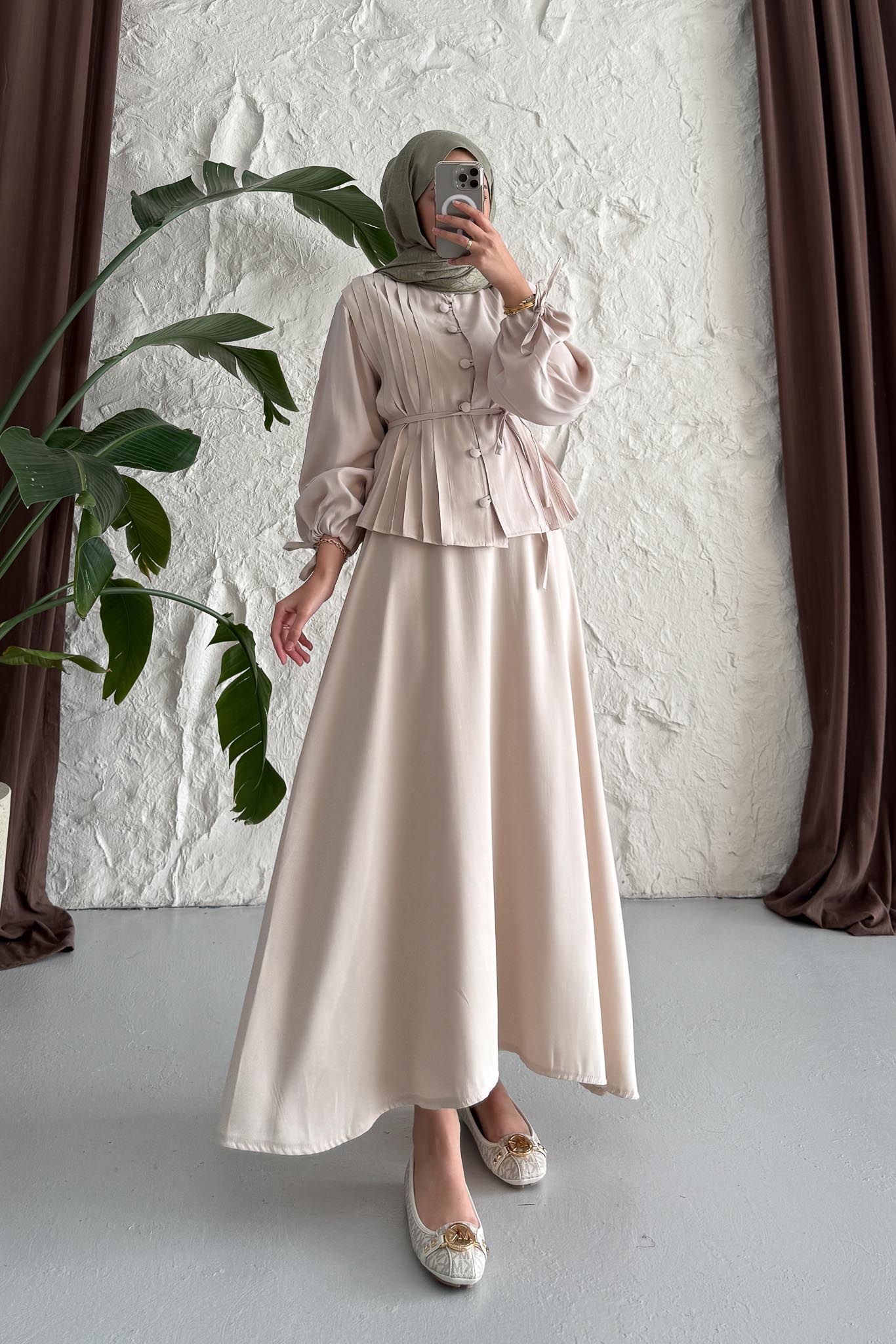 Polyana Düğmeli Takım Bej