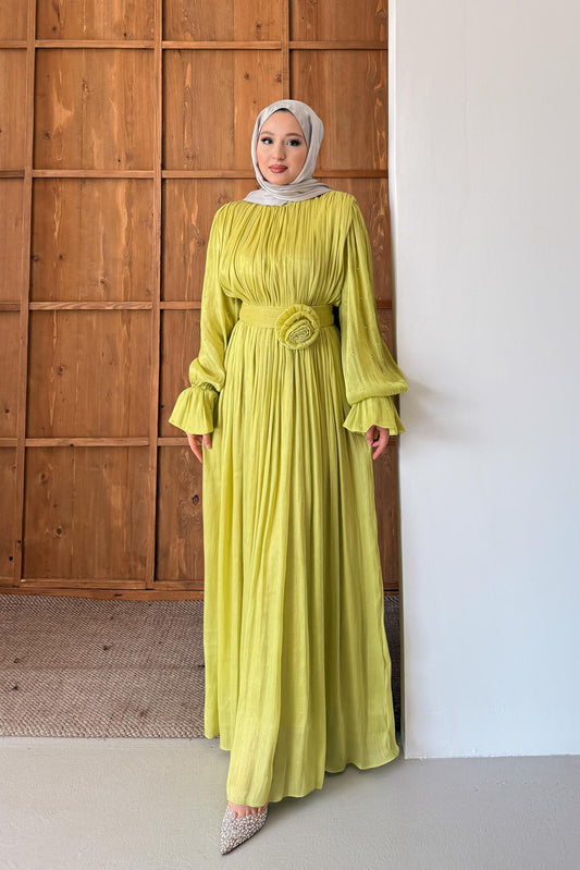 Maria İpek Taşlı Elbise Fıstık Yeşili