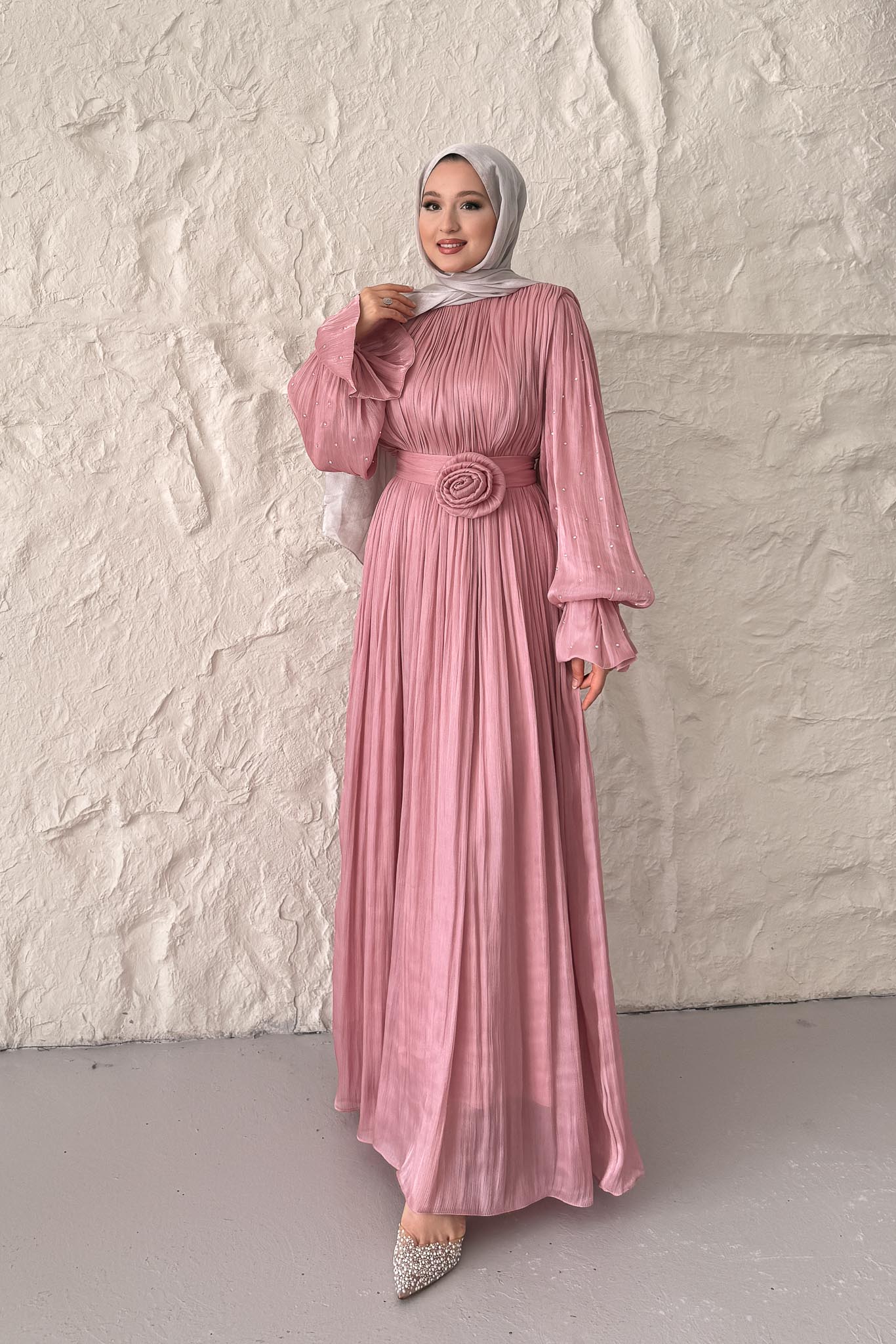 Maria İpek Taşlı Elbise Gül