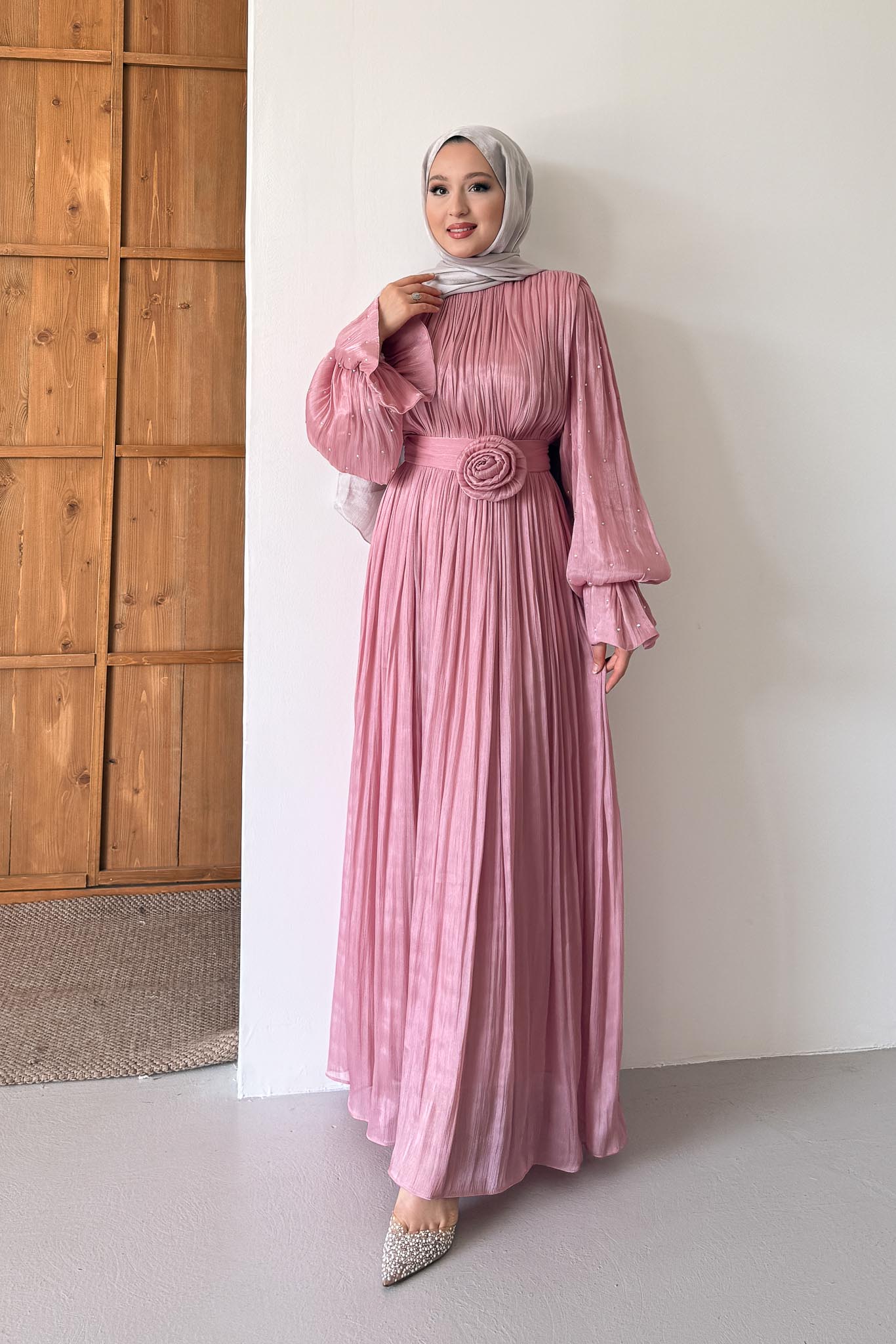 Maria İpek Taşlı Elbise Gül