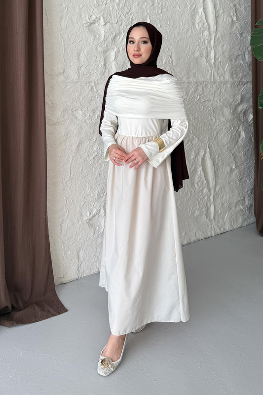 Rüya Büzgülü Elbise Bej