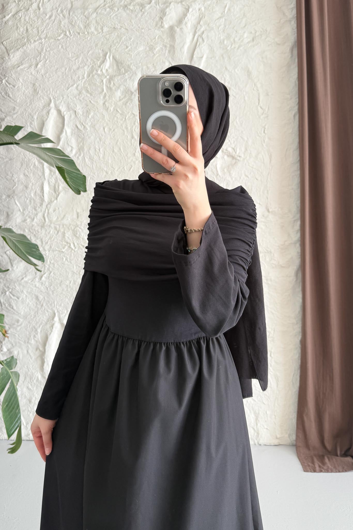 Rüya Büzgülü Elbise Siyah