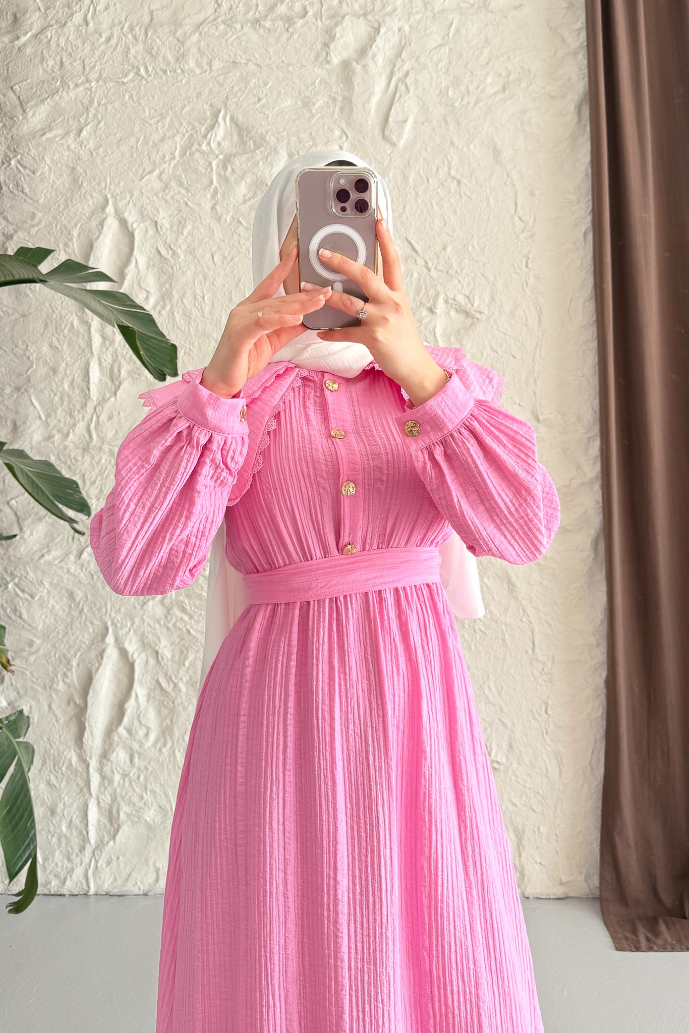 Çift Yakalı Elbise Pembe
