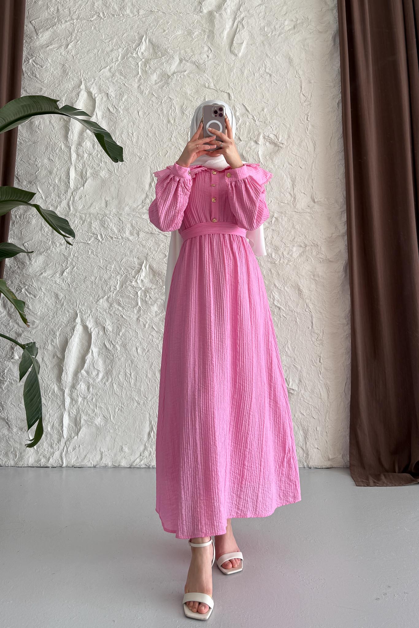 Çift Yakalı Elbise Pembe