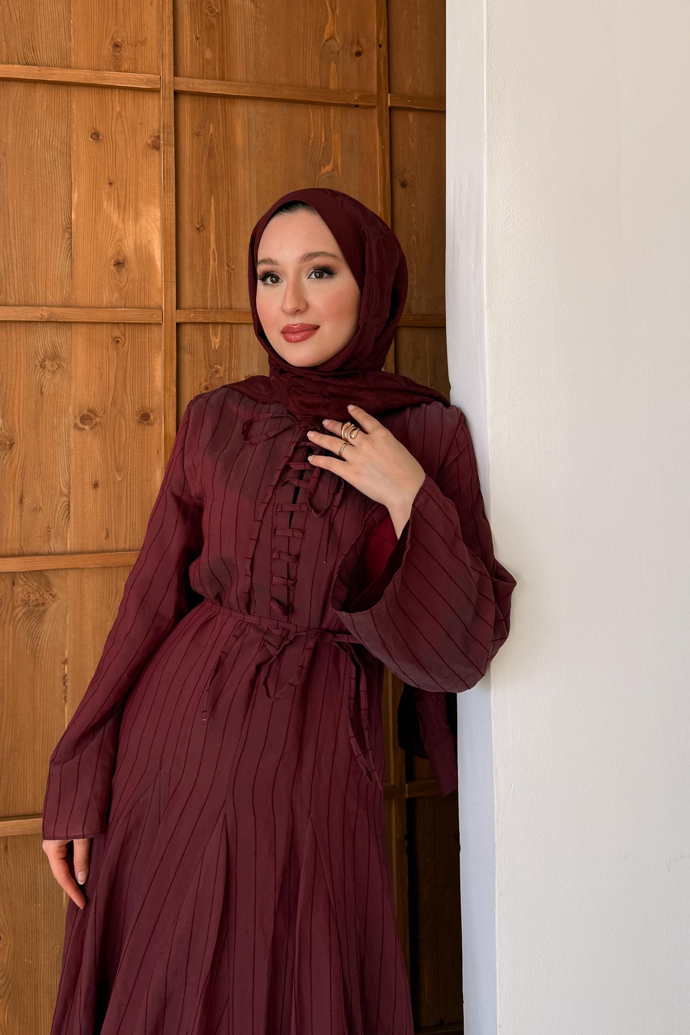 Fular Bağlamalı Elbise Bordo