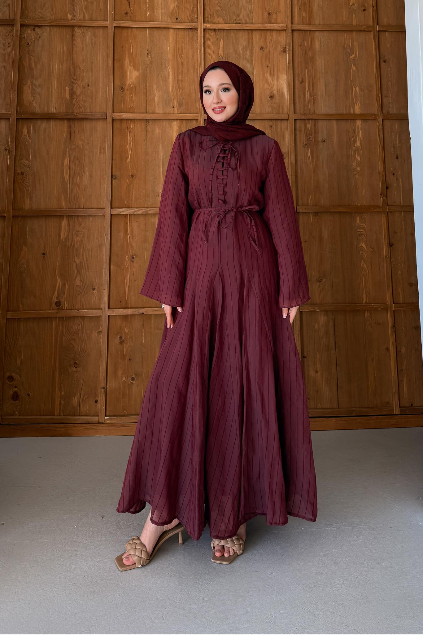 Fular Bağlamalı Elbise Bordo