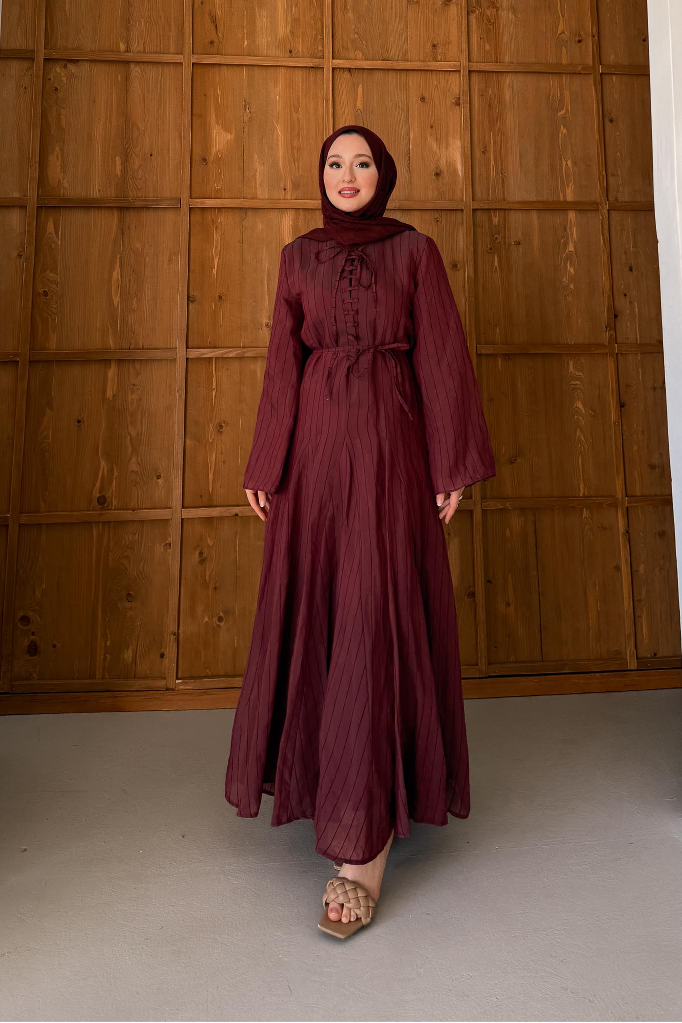 Fular Bağlamalı Elbise Bordo
