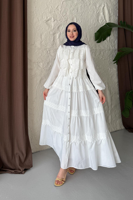 Pablo Güpür Elbise Ekru