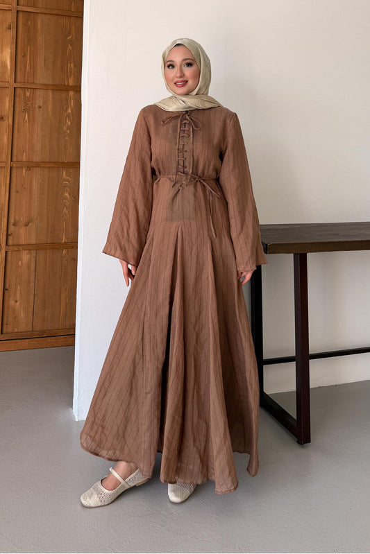 Fular Bağlamalı Elbise Kahverengi