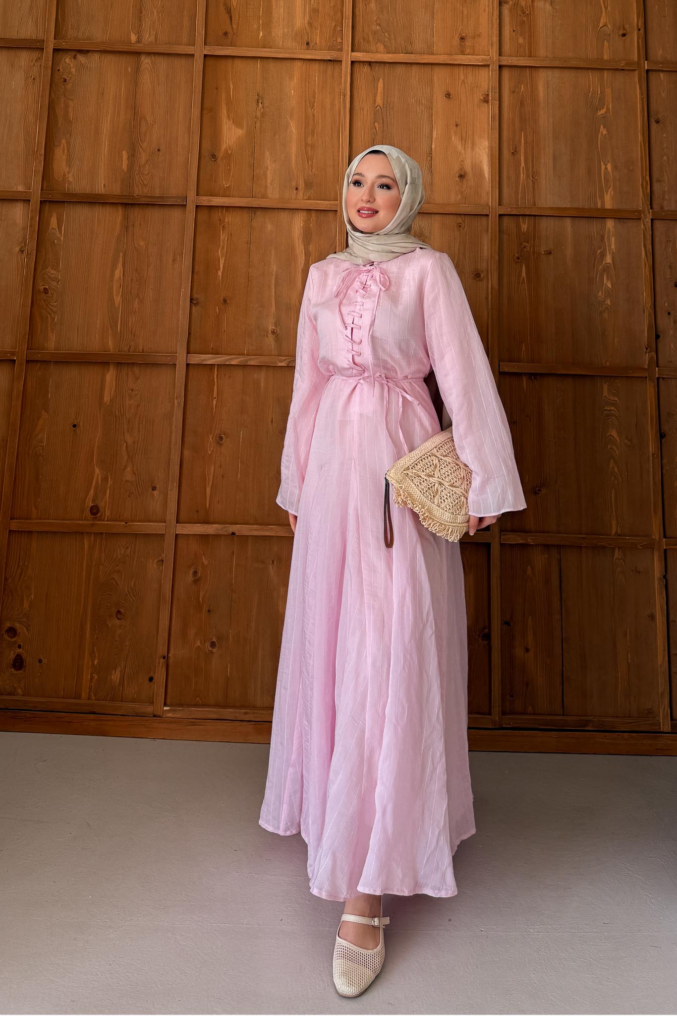 Fular Bağlamalı Elbise Pembe