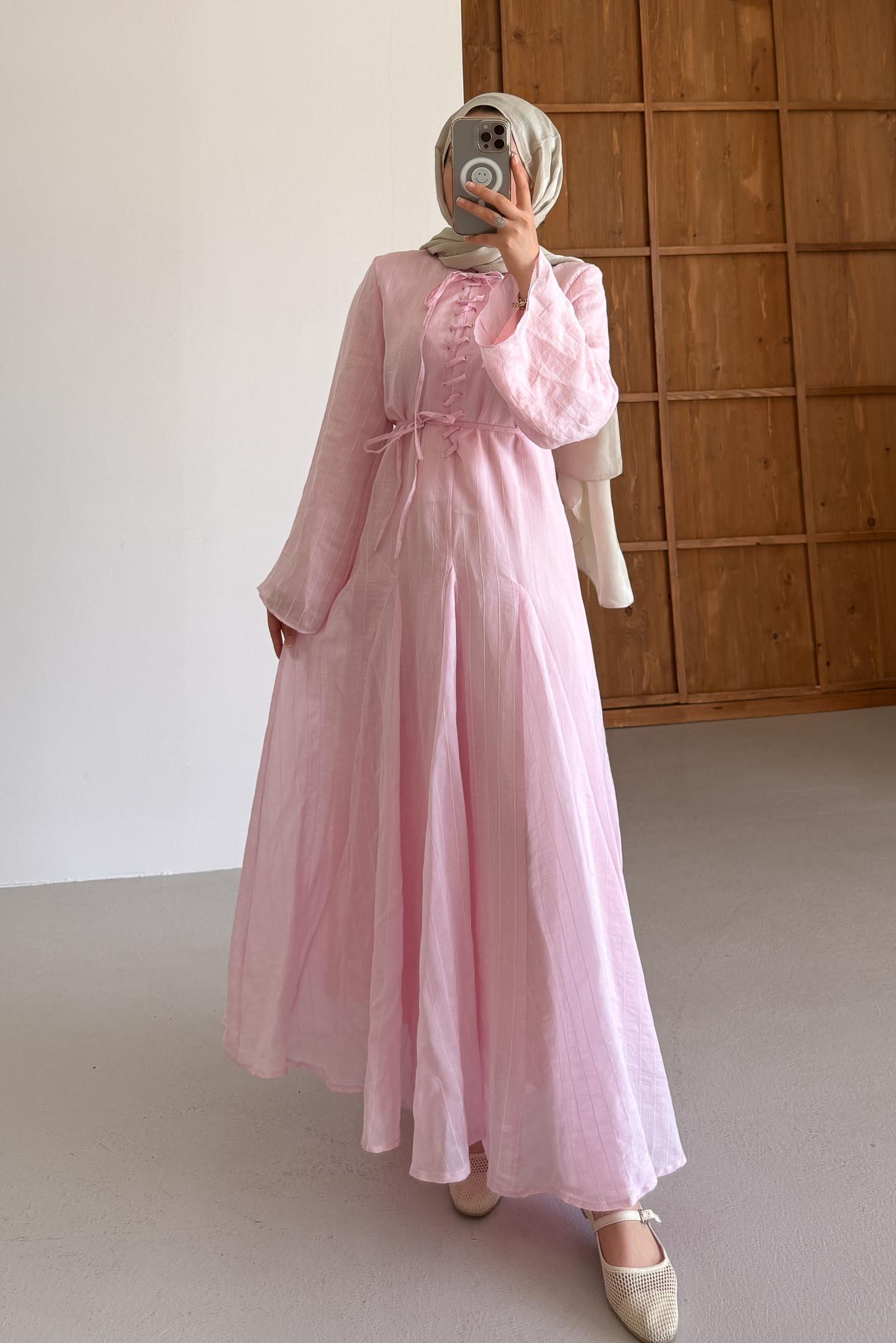 Fular Bağlamalı Elbise Pembe