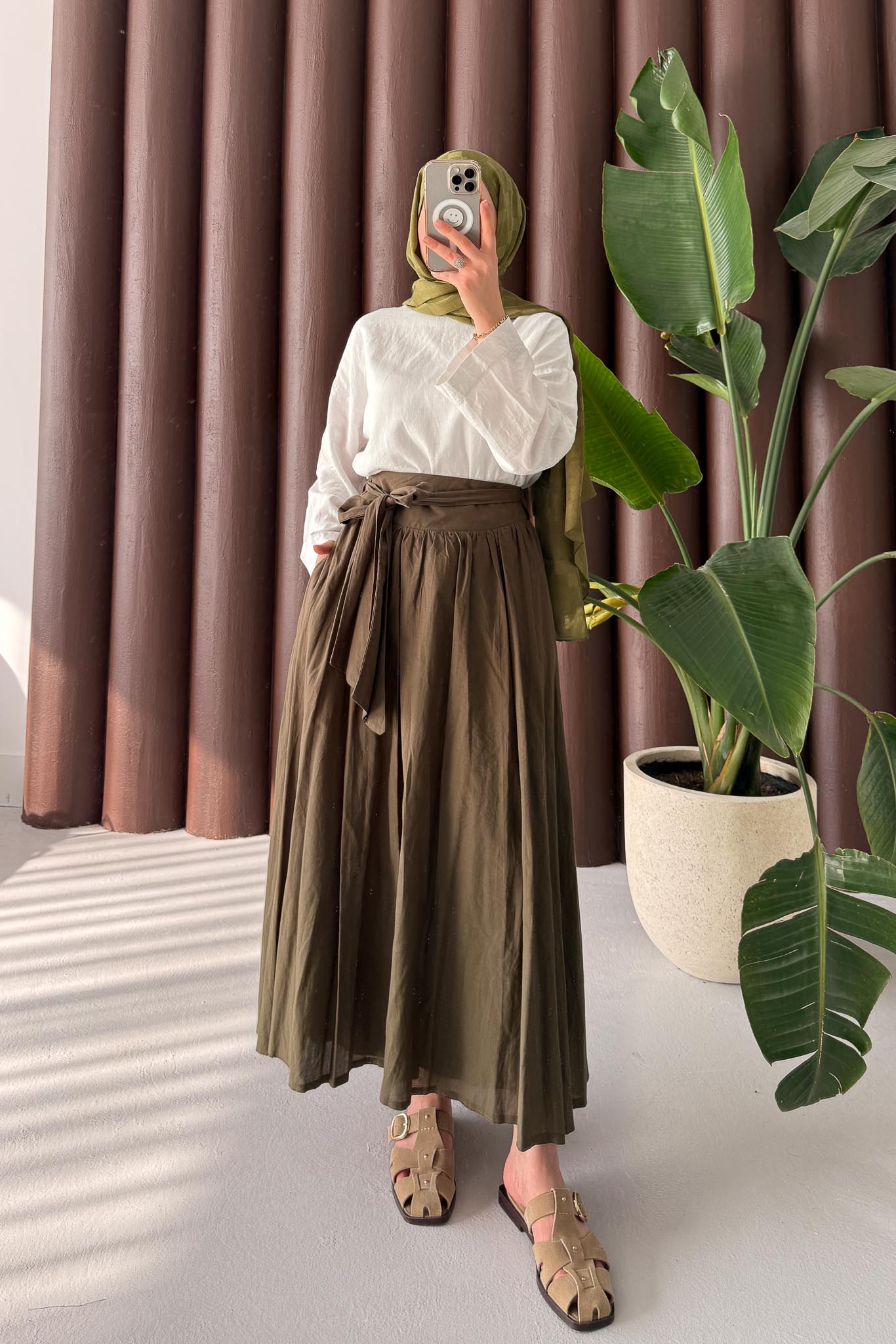 Tied Linen Skirt Beige