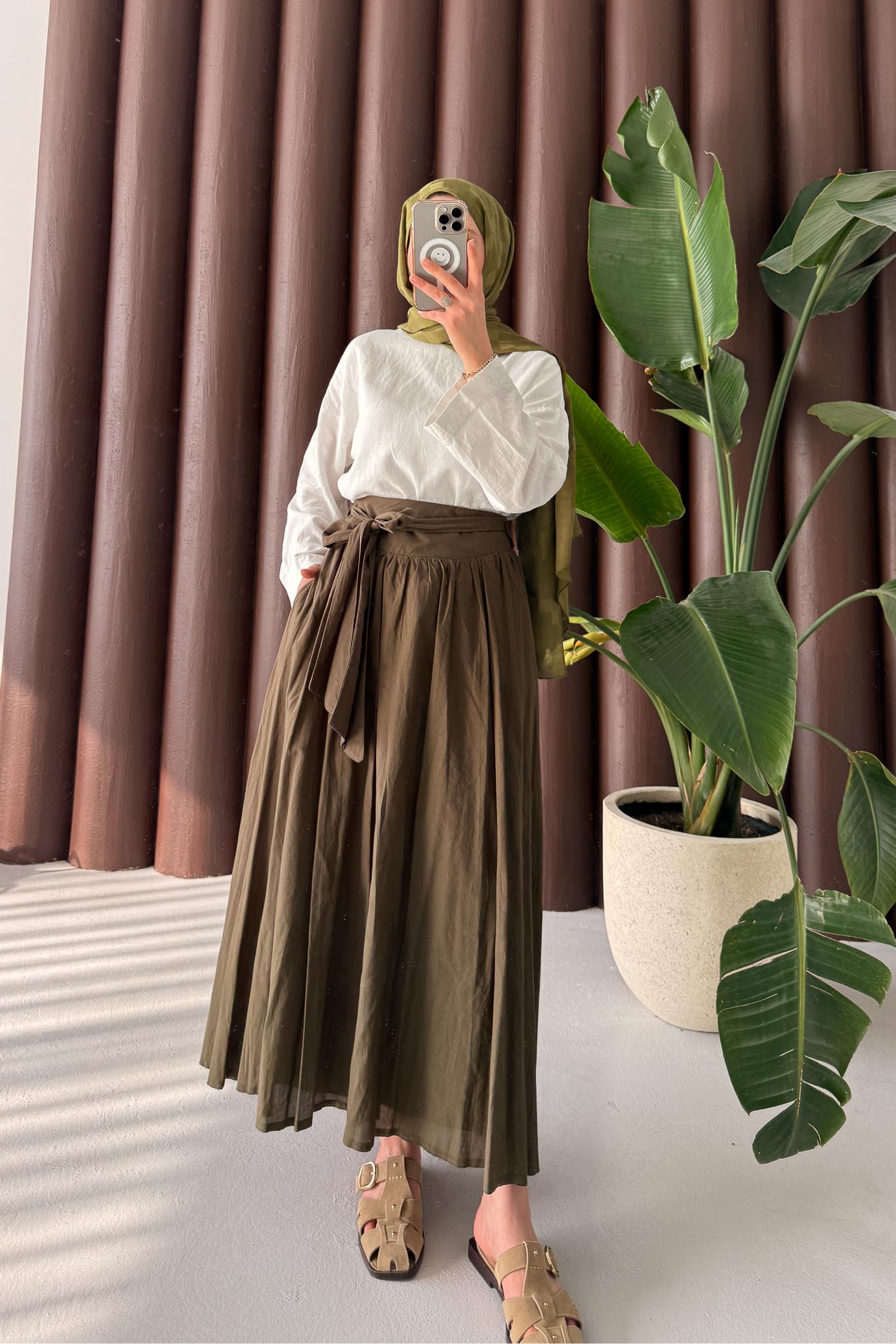 Tied Linen Skirt Beige