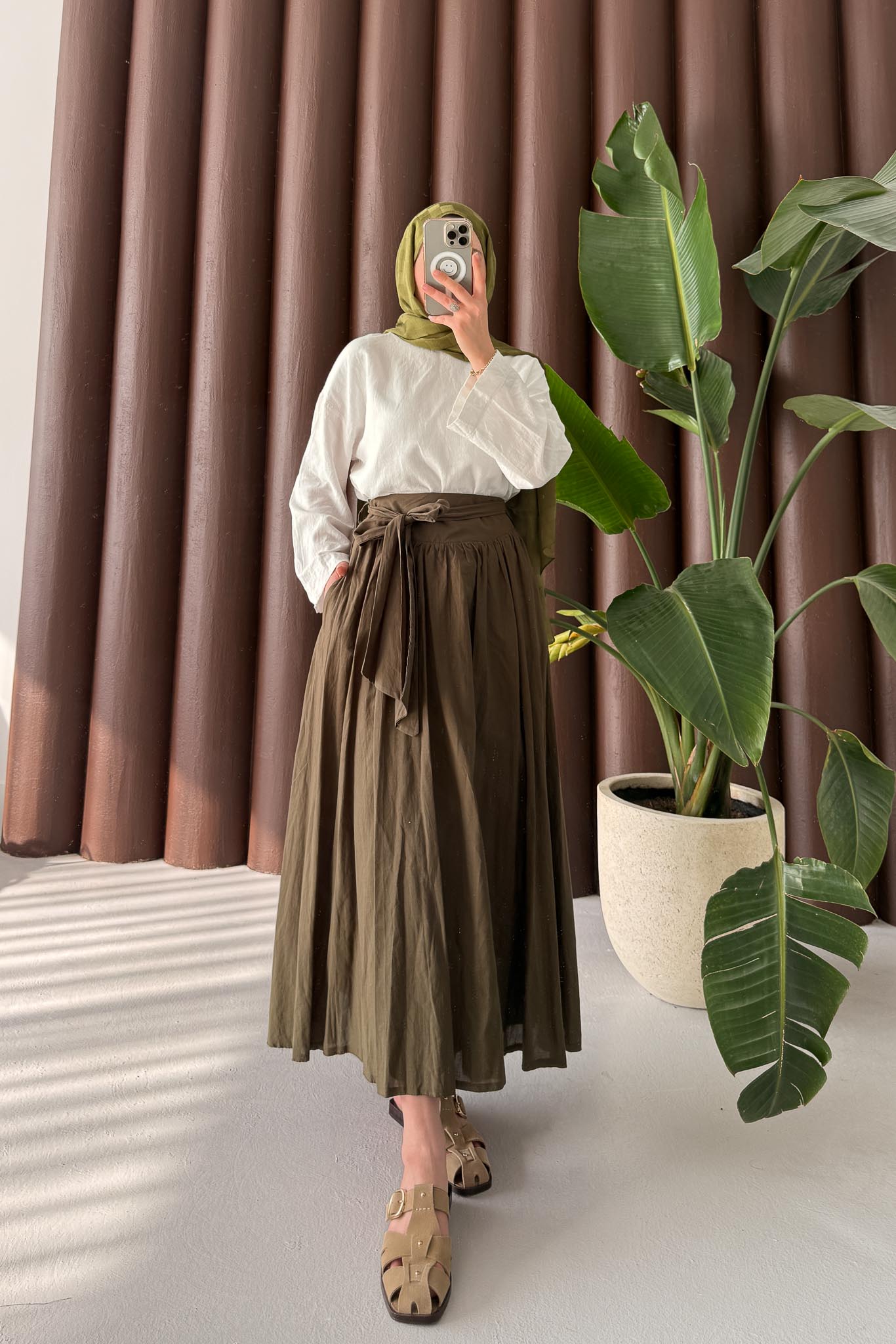 Tied Linen Skirt Beige