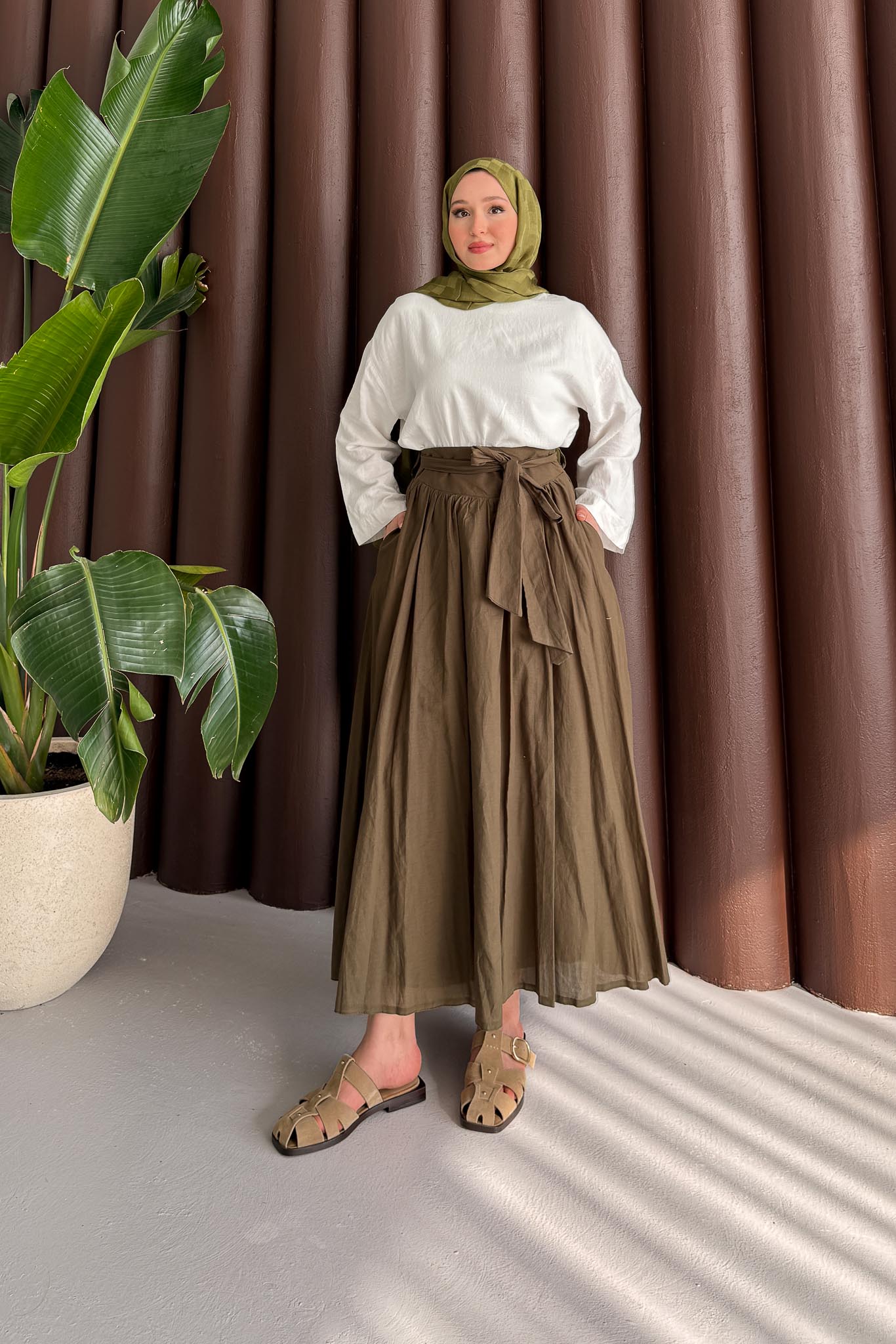 Tied Linen Skirt Beige