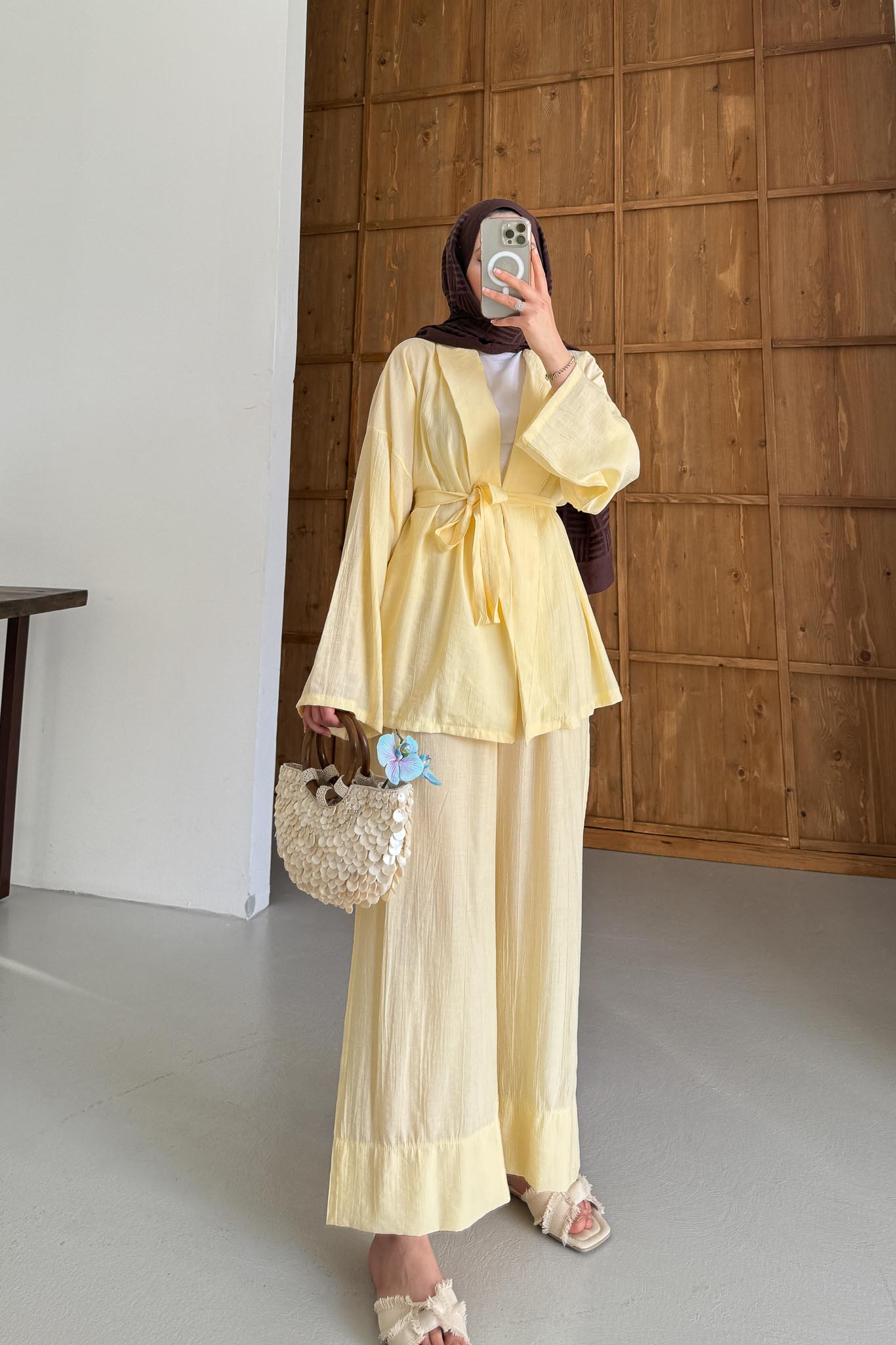 Tied Kimono Set Anthracite