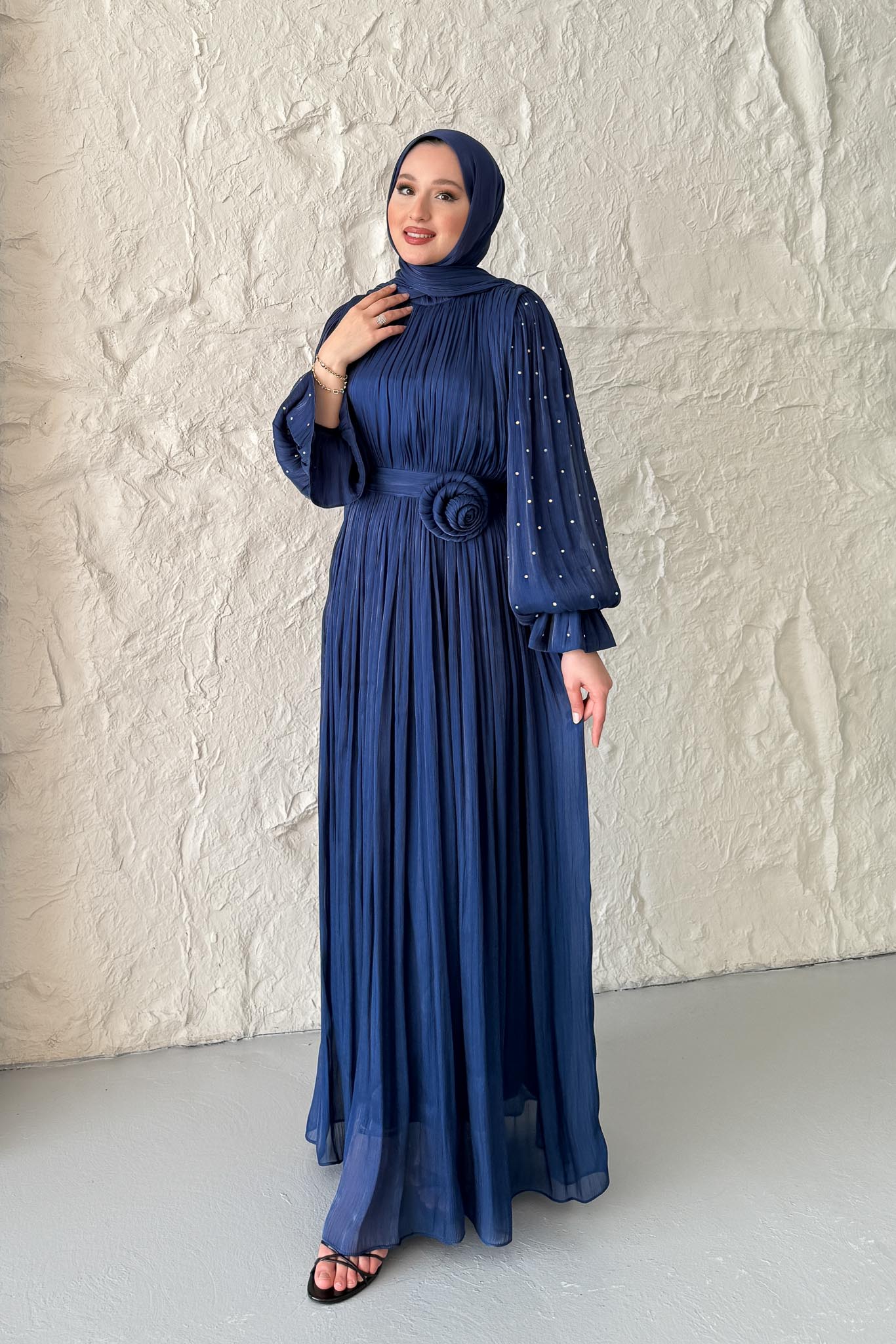 Maria İpek Taşlı Elbise Lacivert