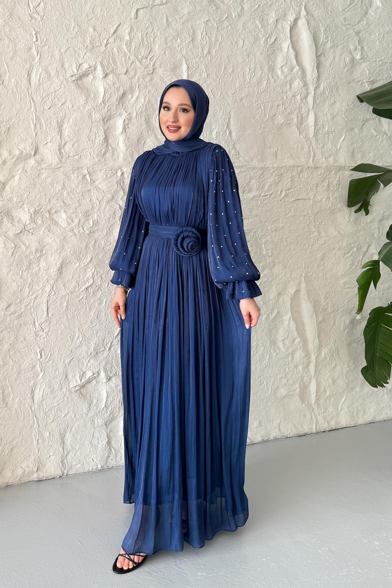 Maria İpek Taşlı Elbise Lacivert