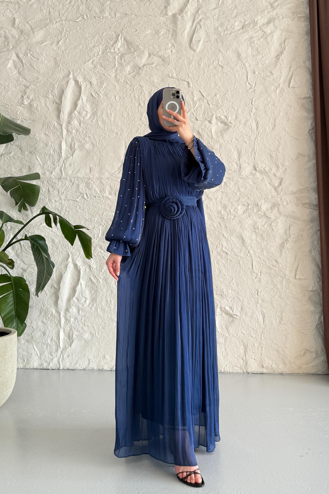 Maria İpek Taşlı Elbise Lacivert