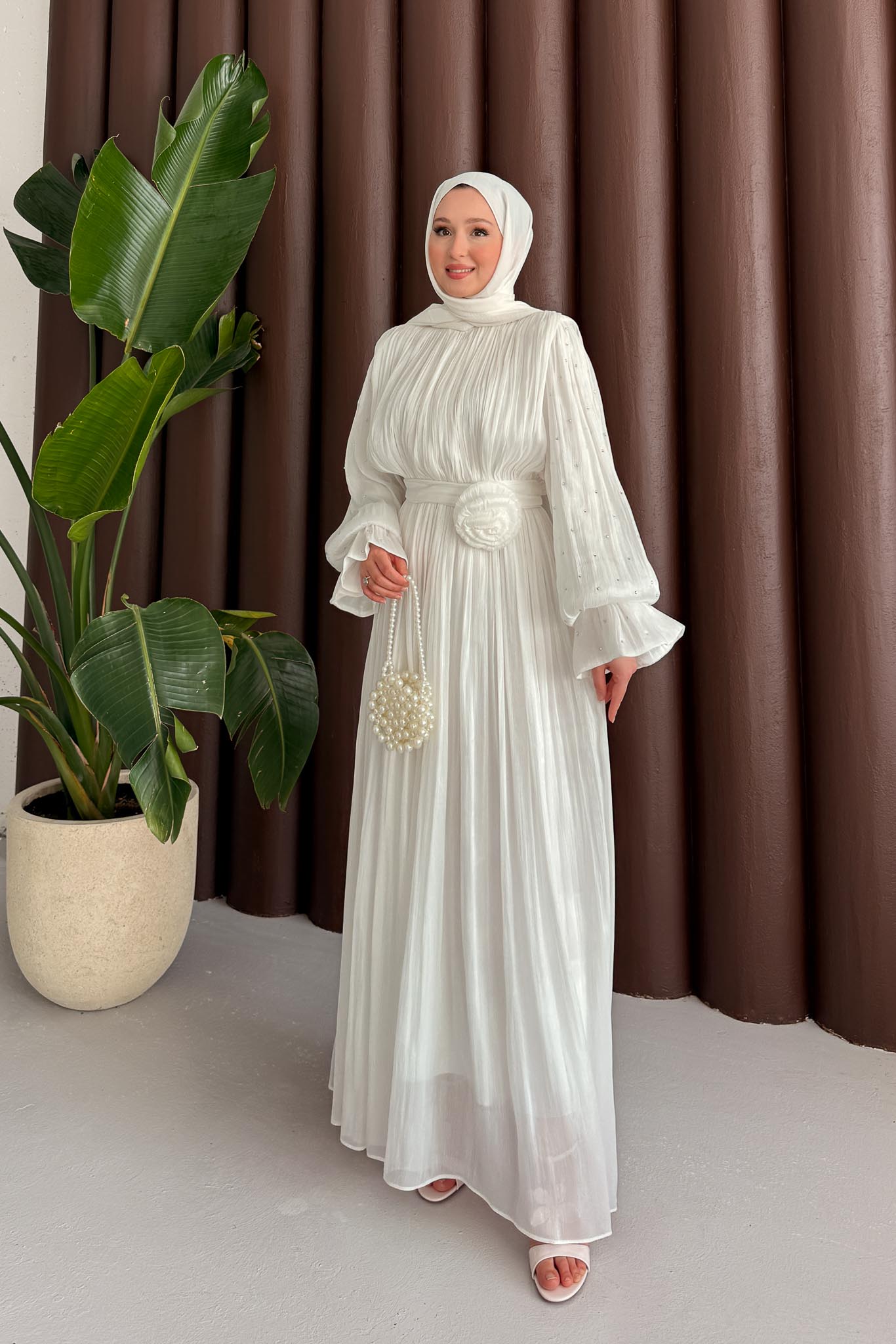 Maria İpek Taşlı Elbise Beyaz