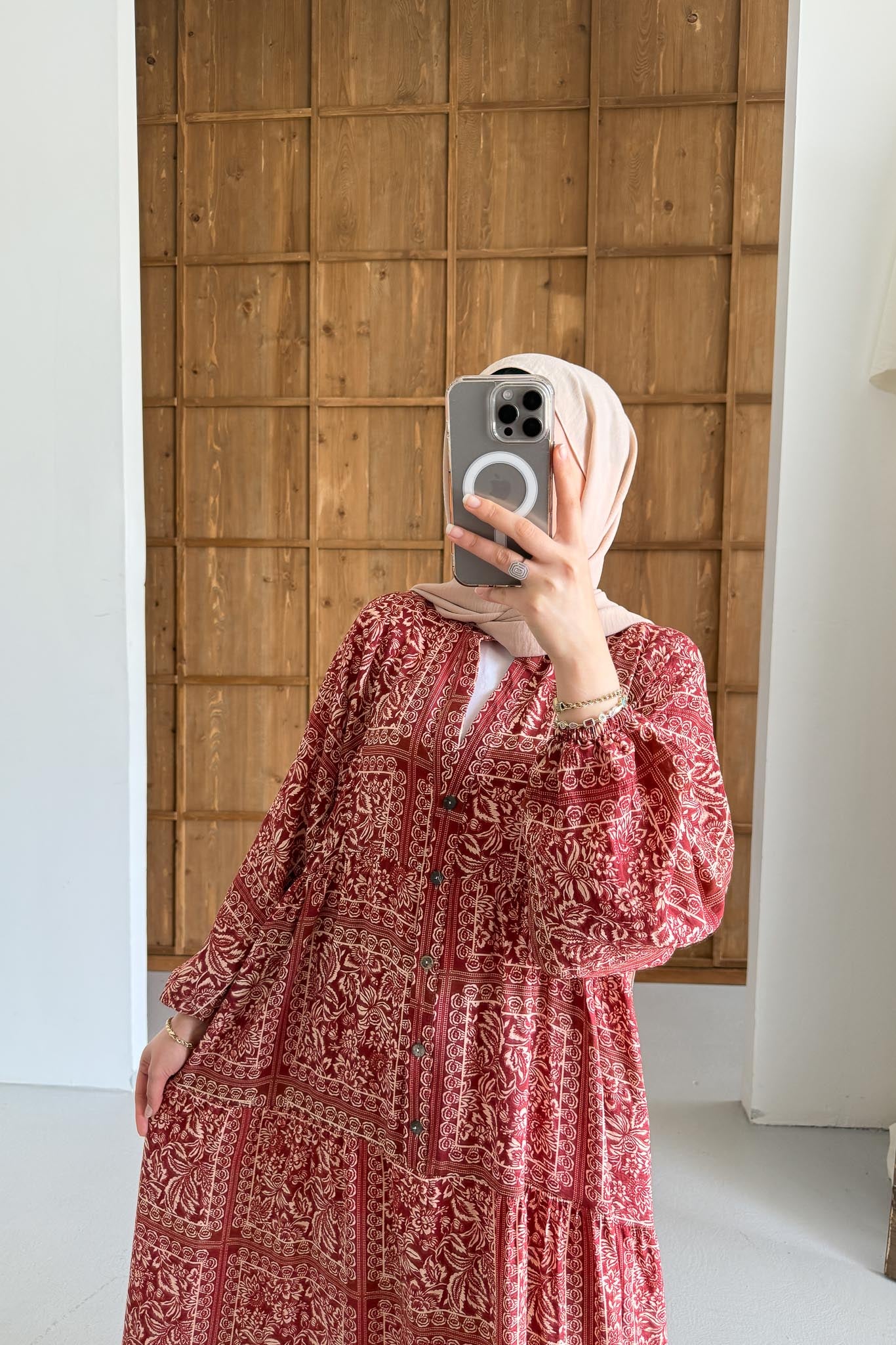 Etnik Yaprak Desenli Elbise