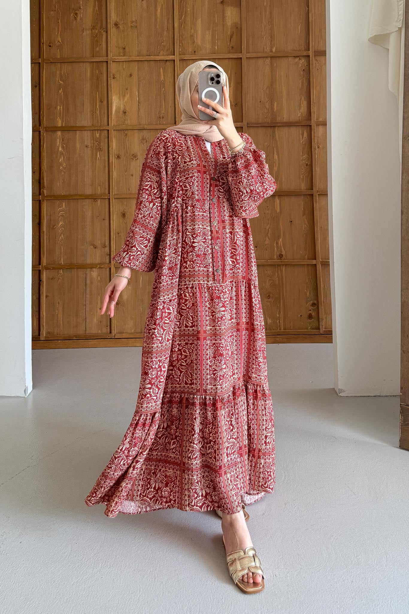 Etnik Yaprak Desenli Elbise