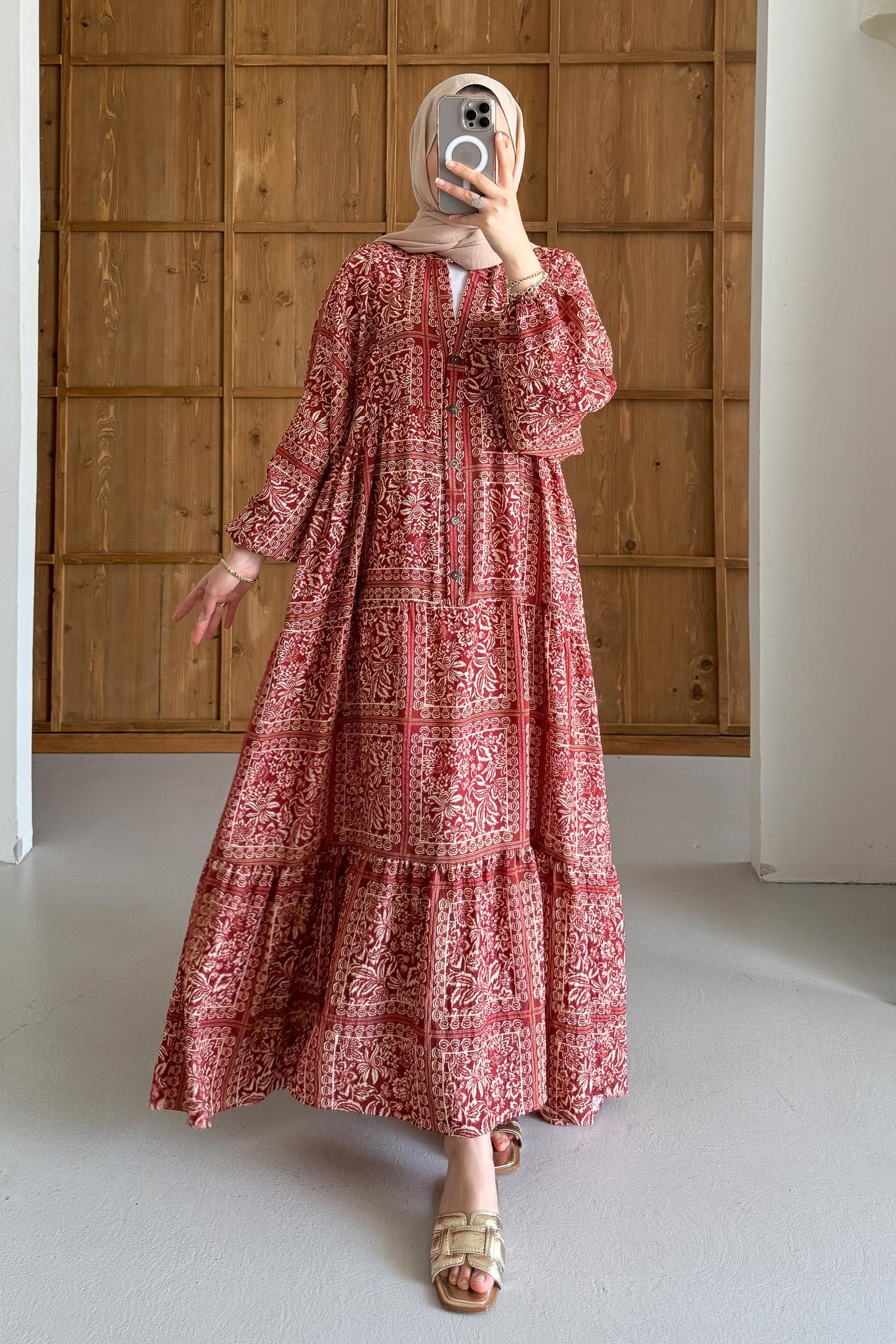 Etnik Yaprak Desenli Elbise