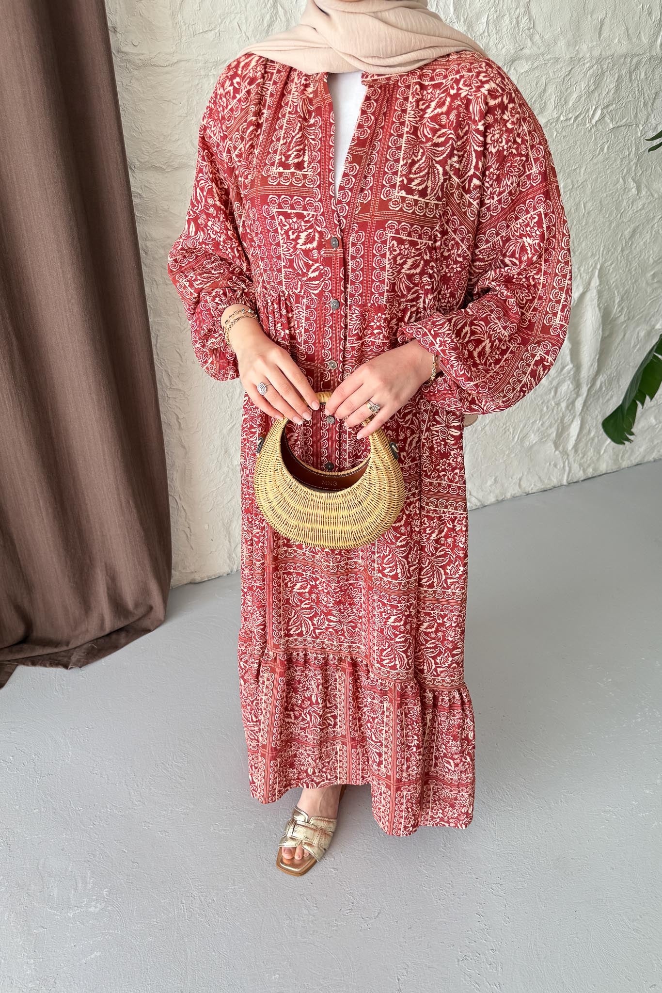 Etnik Yaprak Desenli Elbise