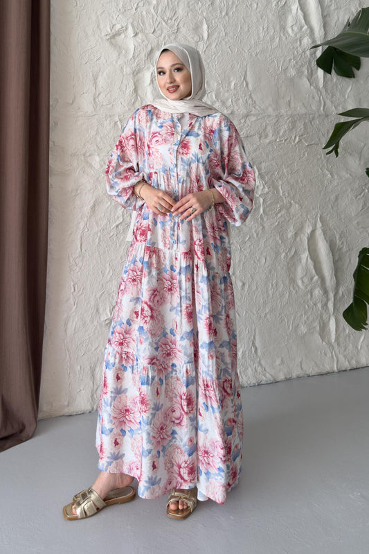 Dolce Çiçek Desenli Elbise Fuşya