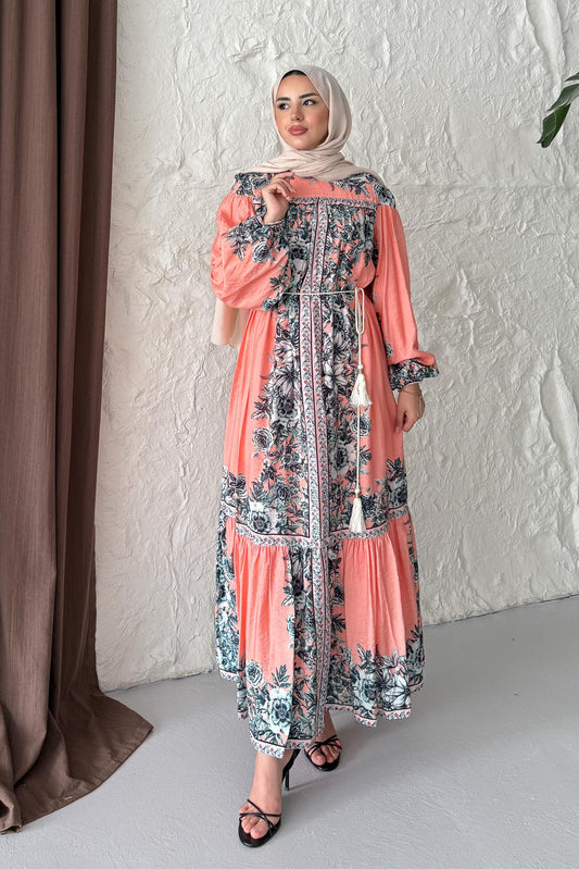 Europe Desenli Elbise Turuncu