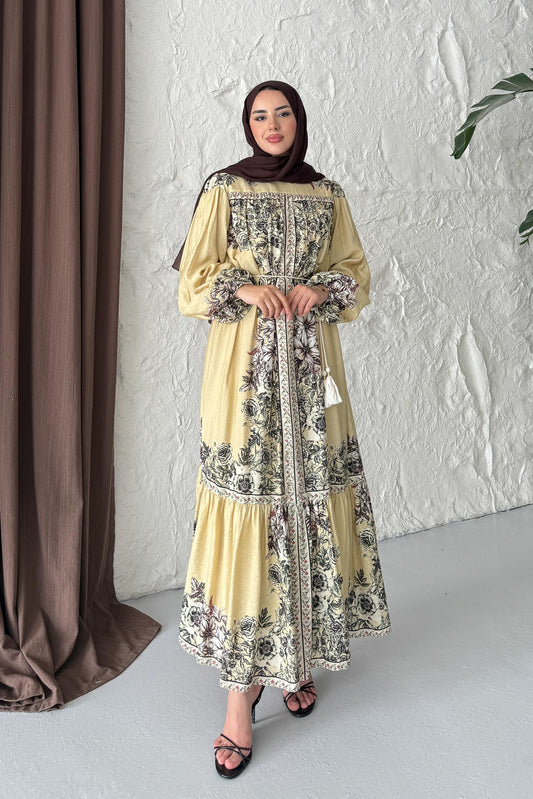 Europe Desenli Elbise Sarı