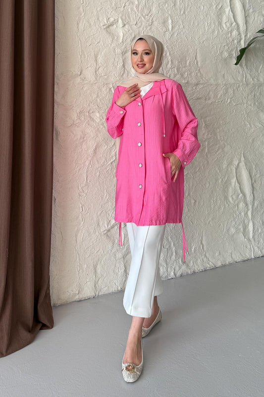 Taş Düğmeli Gömlek Pembe