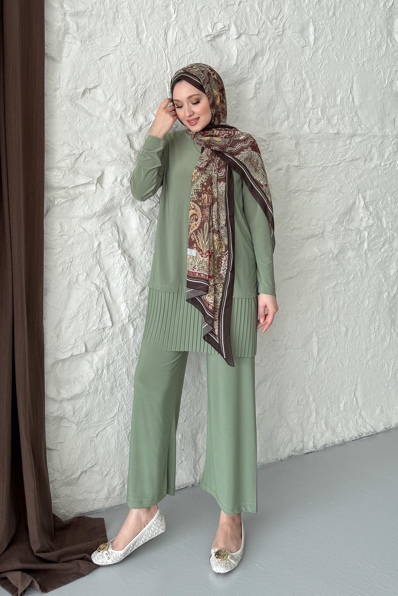 Seyran Pleated Dress Beige