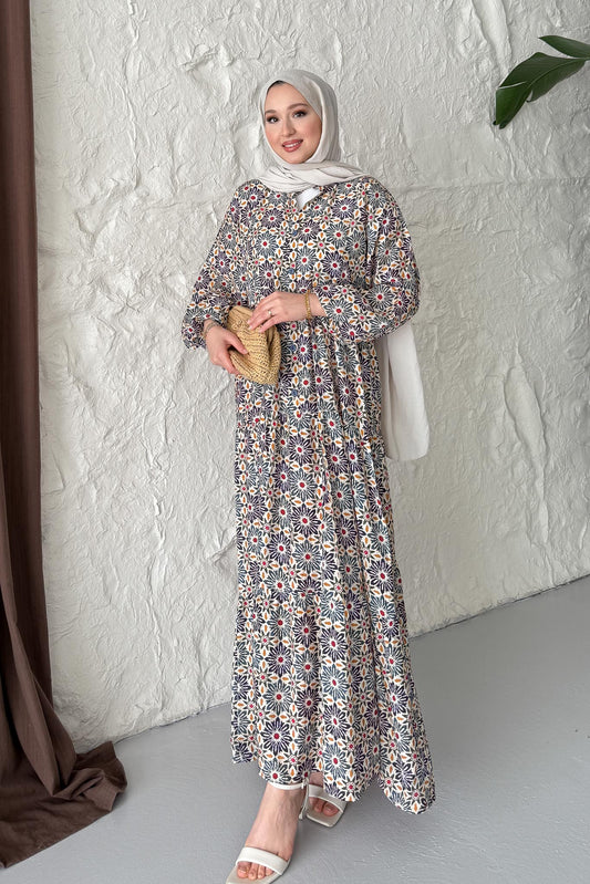 Prizma Desenli Elbise Lacivert