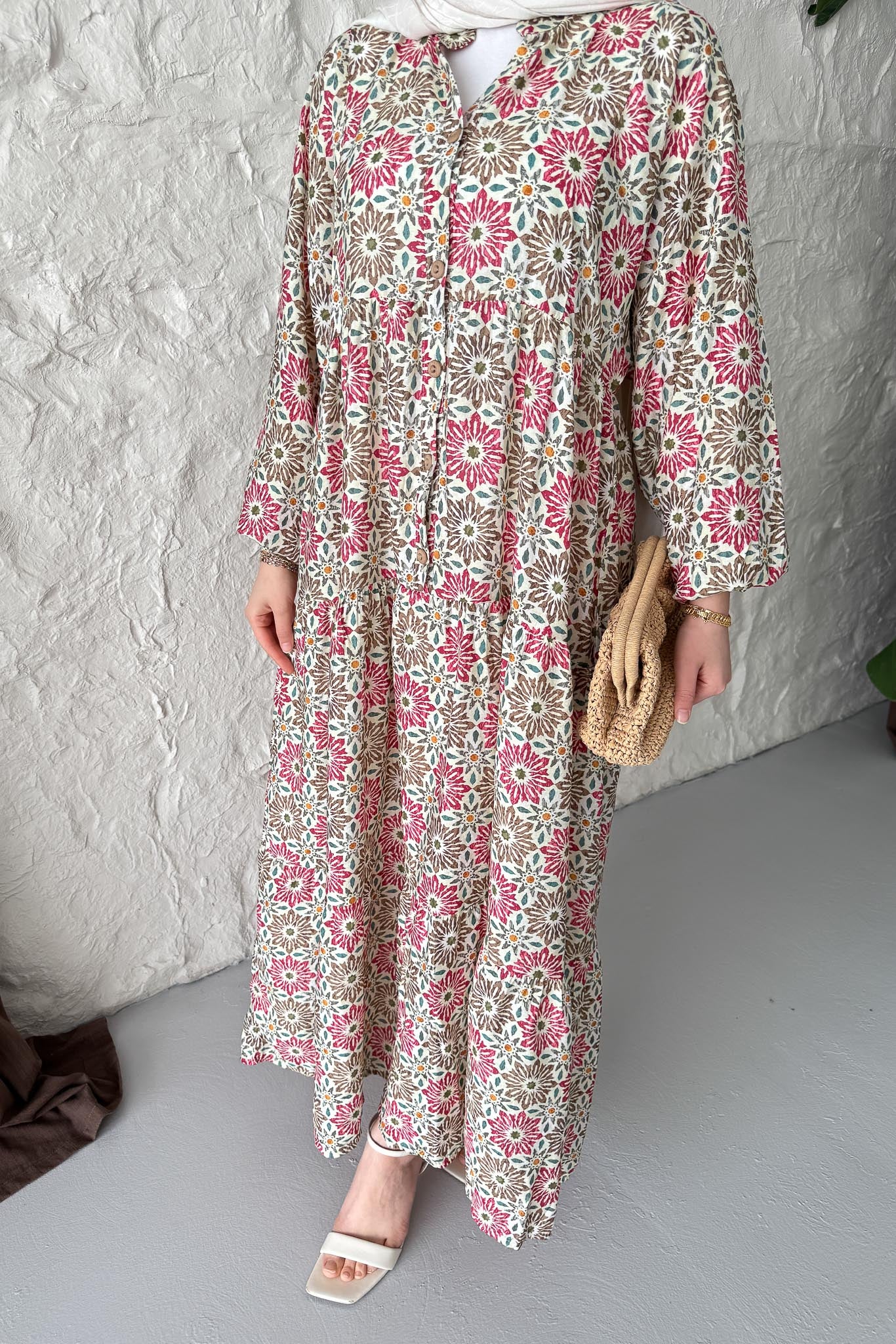 Prizma Desenli Elbise Fuşya