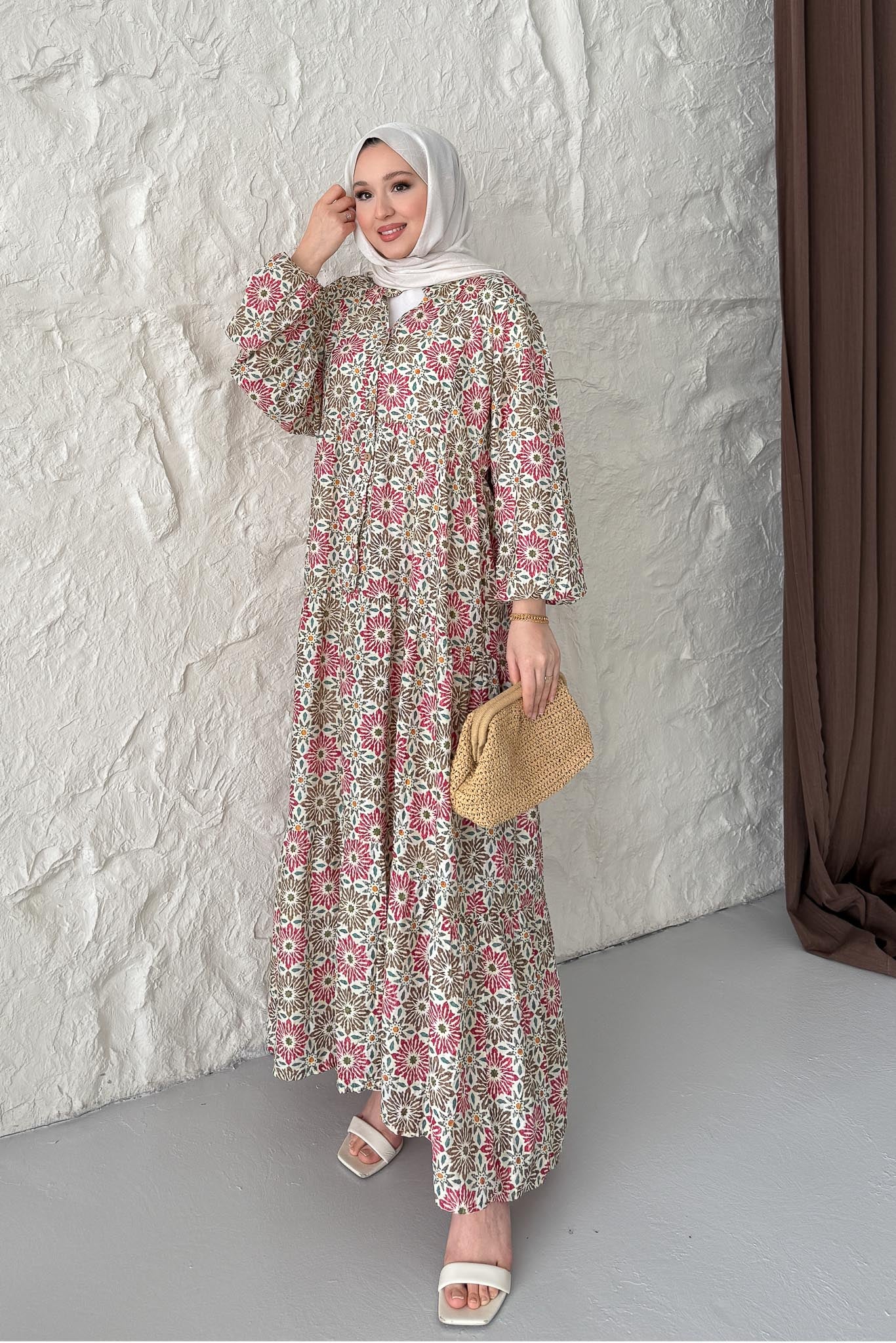 Prizma Desenli Elbise Fuşya