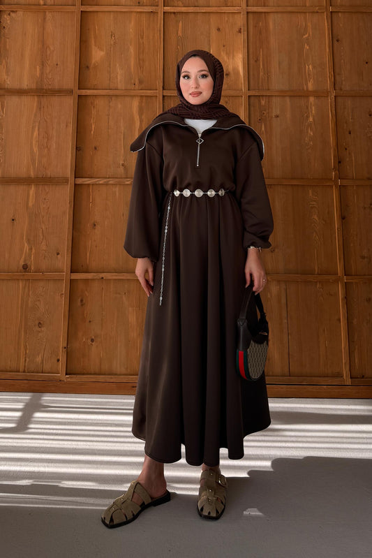 Zincirli Gemici Elbise Kahverengi