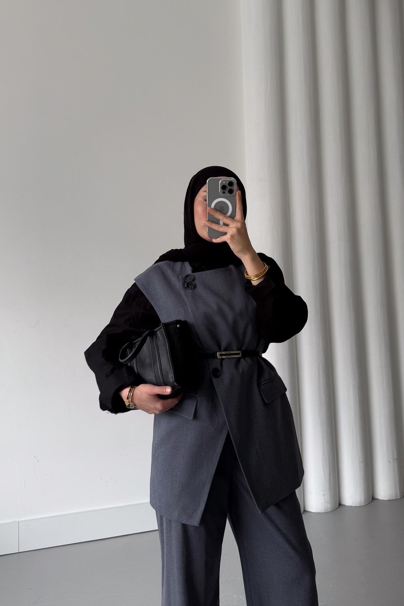 Karen Çift Düğmeli Takım Antrasit