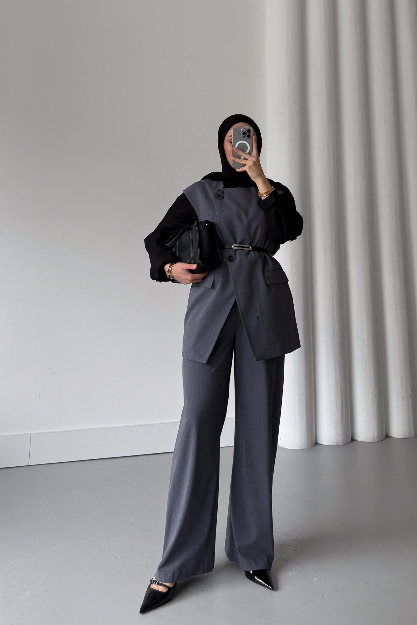 Karen Çift Düğmeli Takım Antrasit