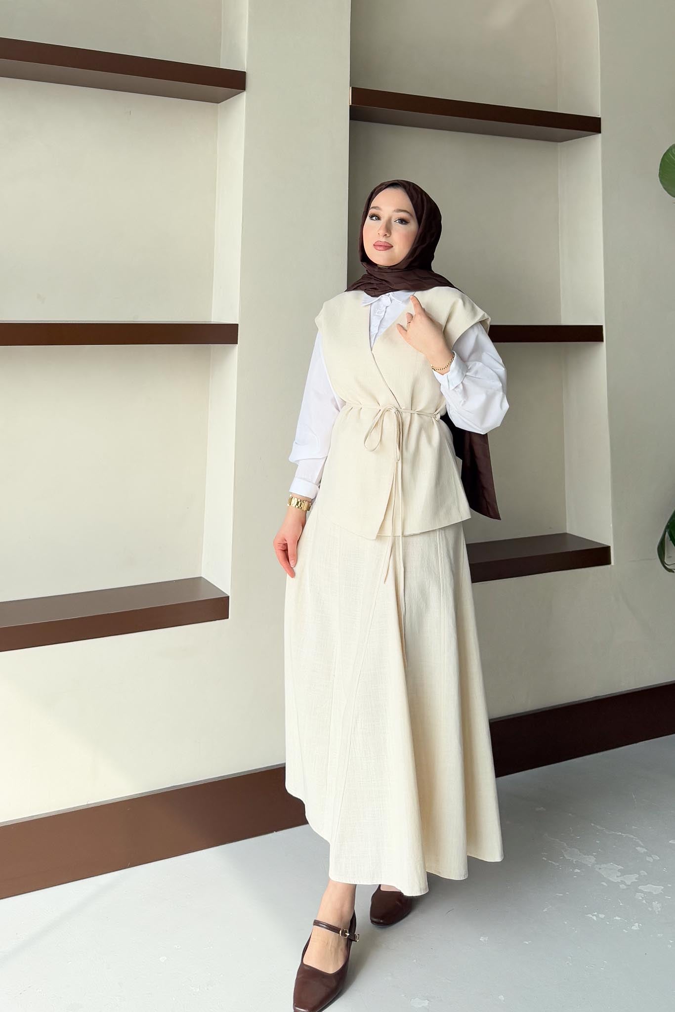 Jude V Yaka Yelekli Takım Bej