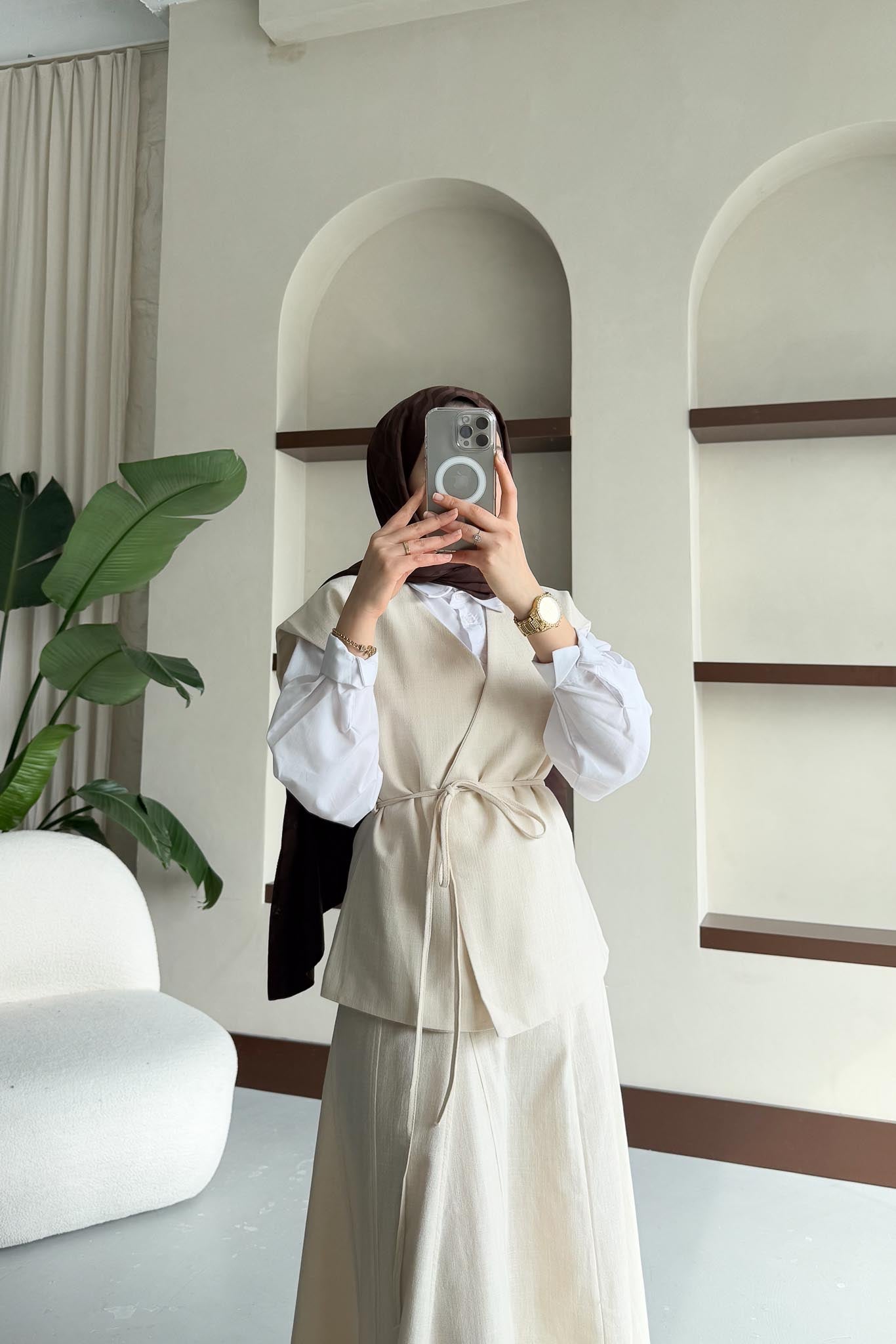 Jude V Yaka Yelekli Takım Bej