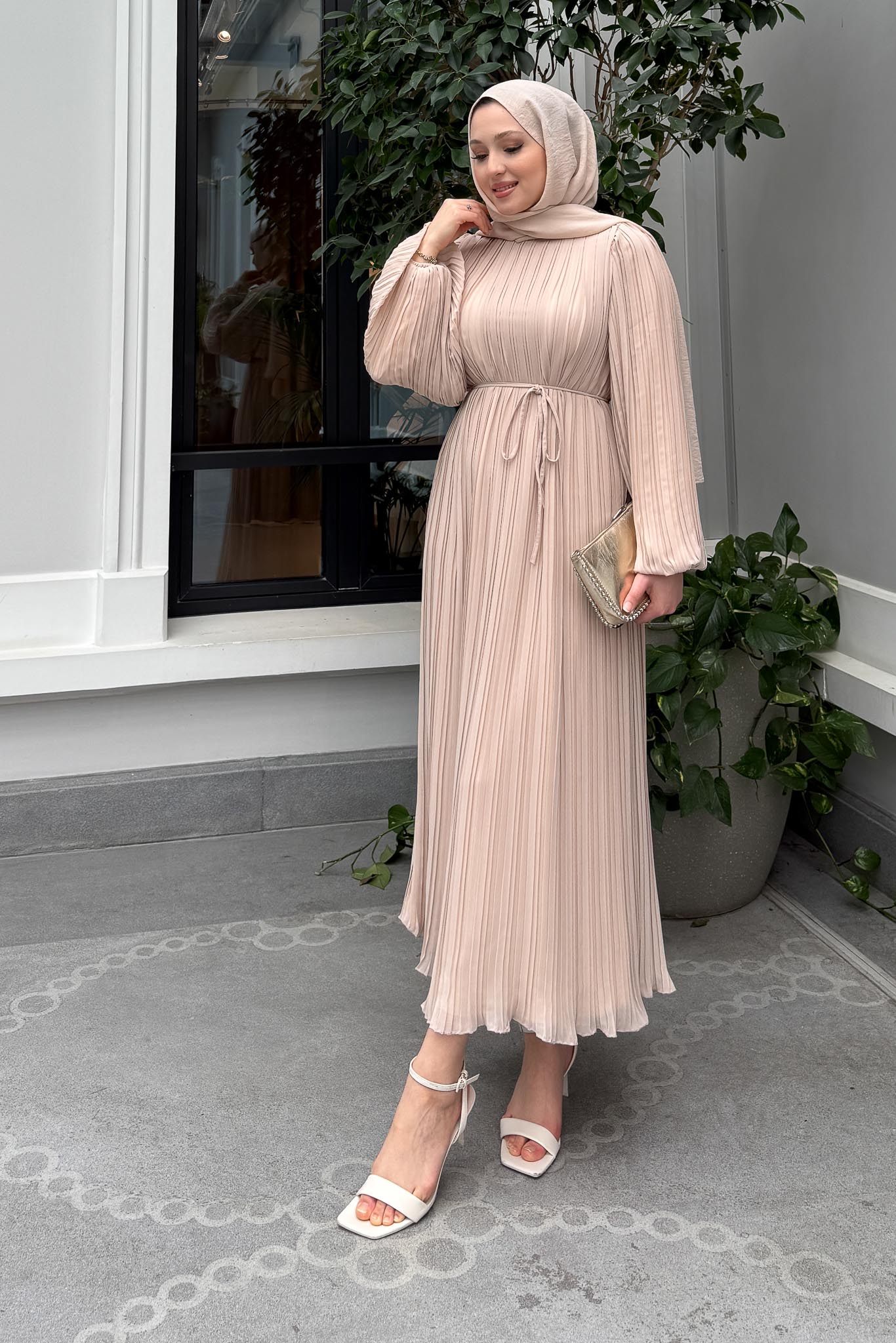 Seyran Pleated Dress Beige