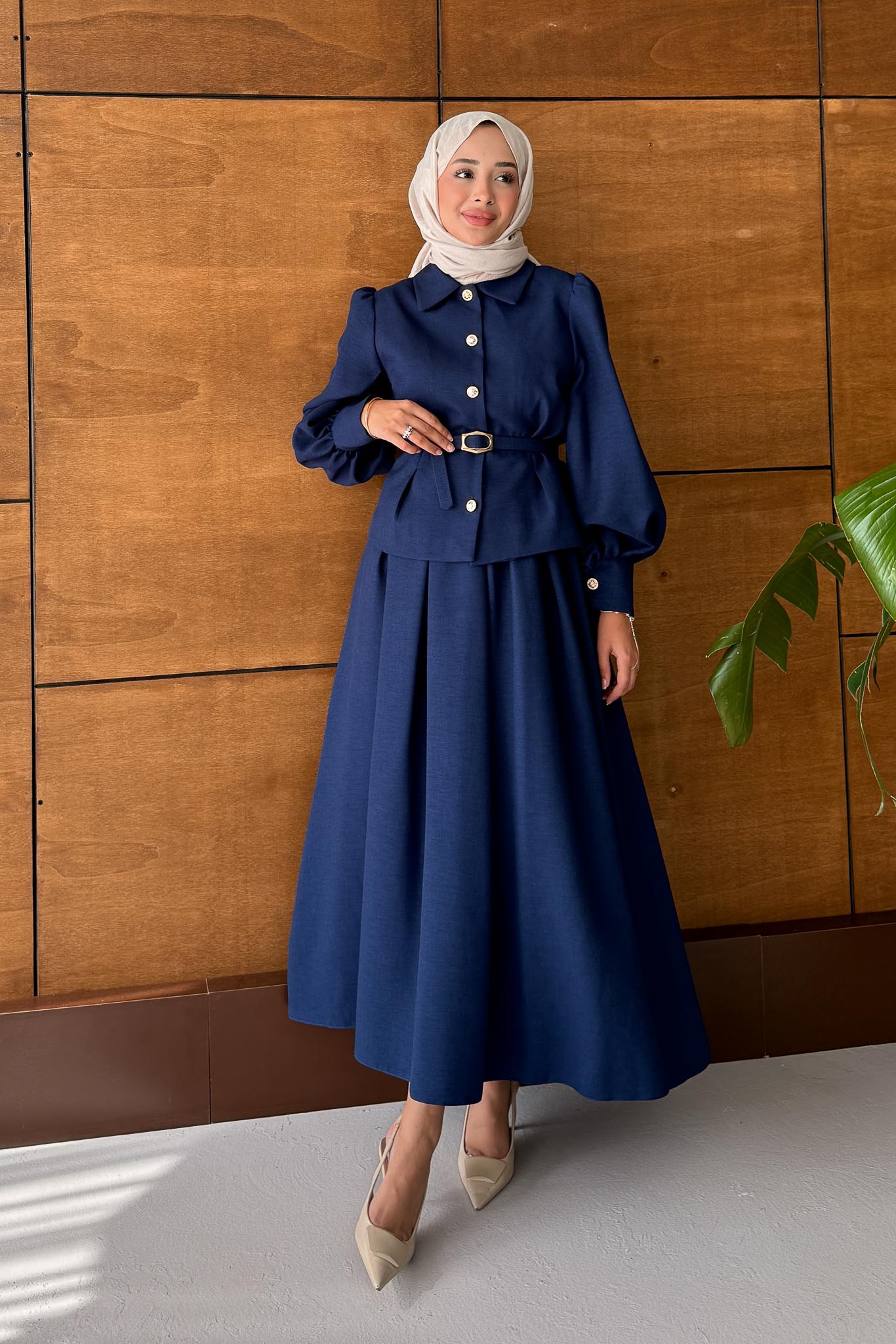 Ajda Pleated Skirt Set Petrol
