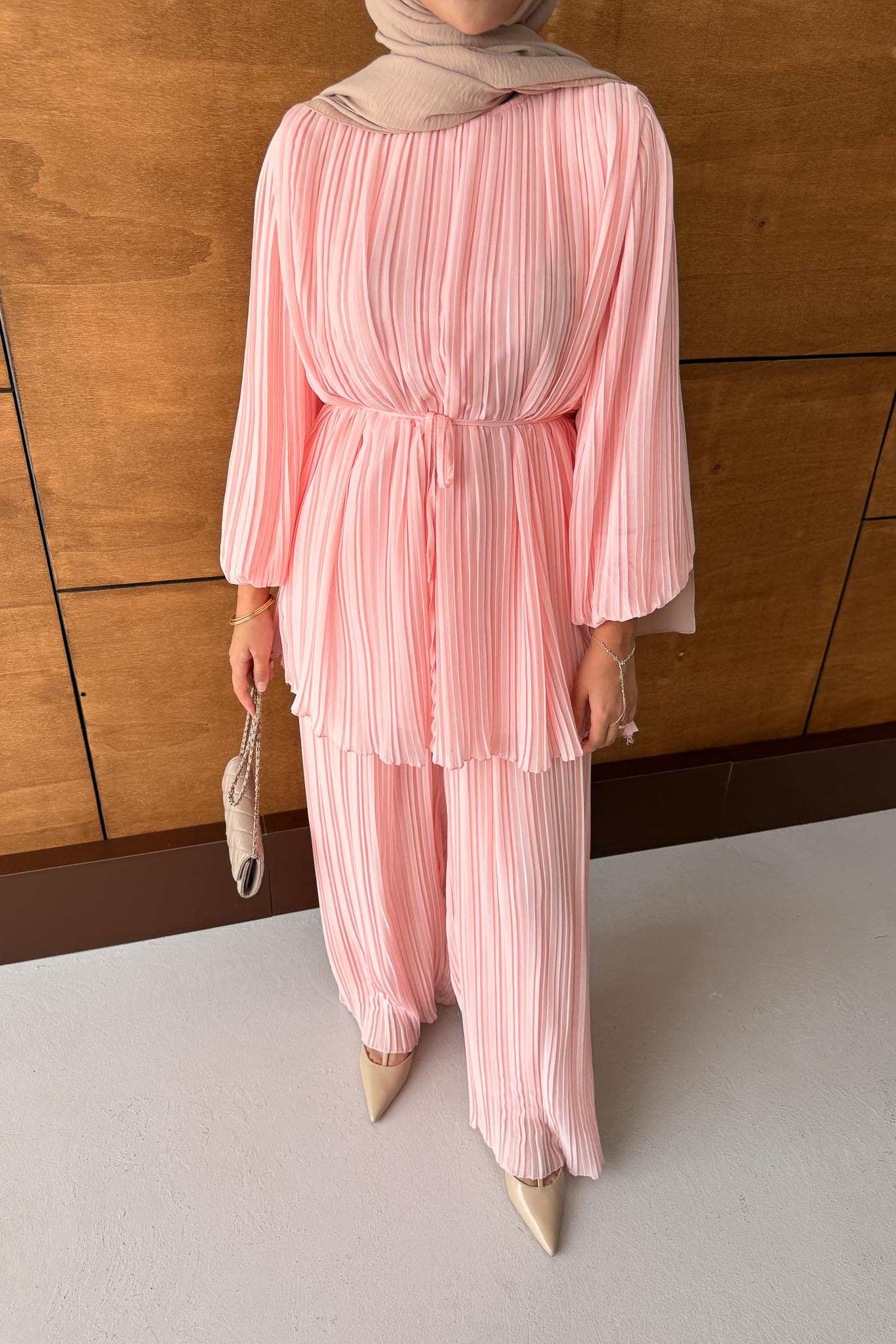 Seyran Pleated Dress Beige