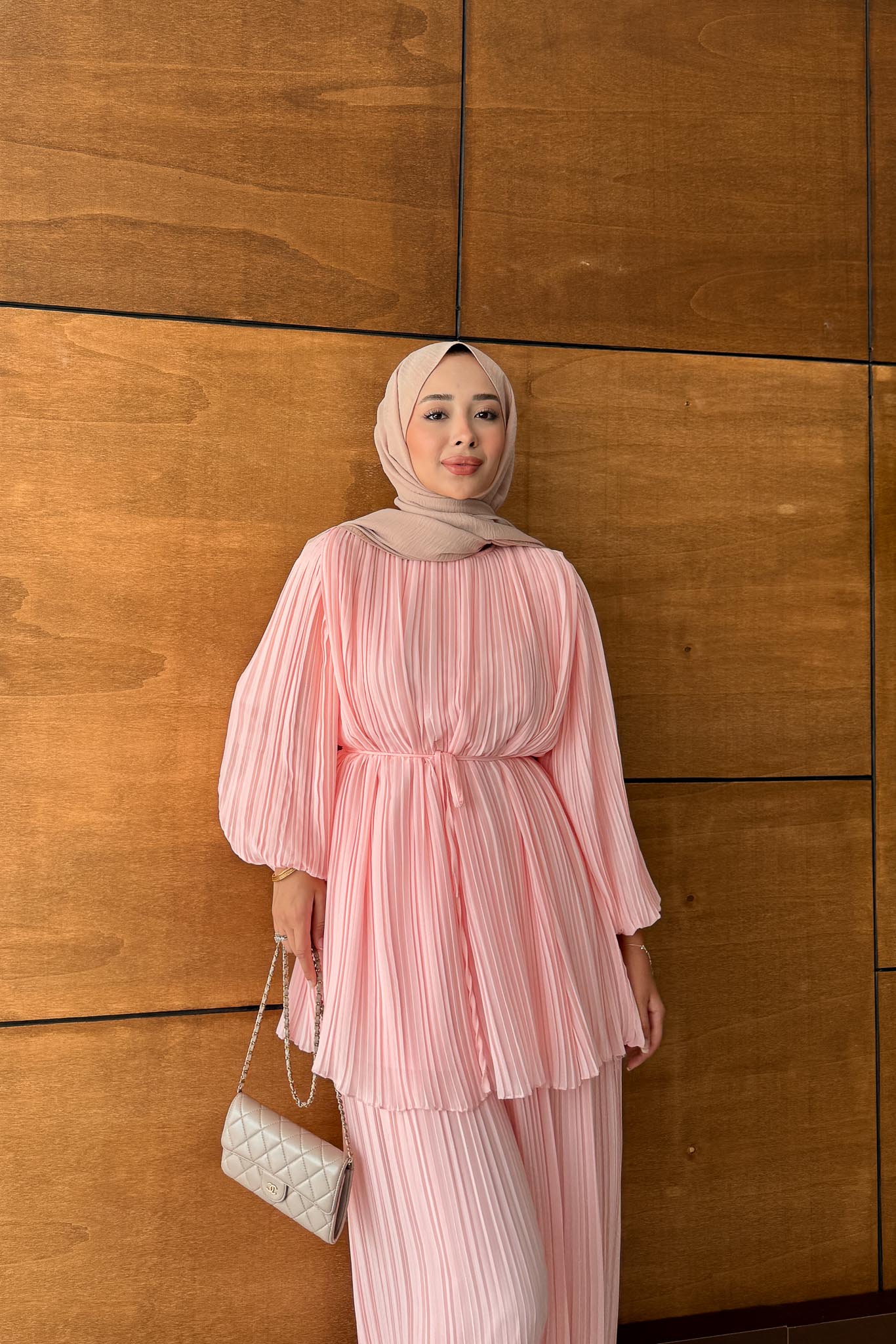 Seyran Pleated Dress Beige